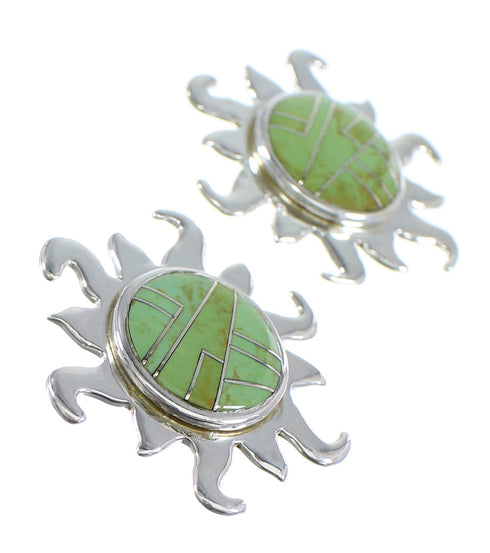 Sterling Silver And Turquoise Inlay Sun Post Earrings VX55964